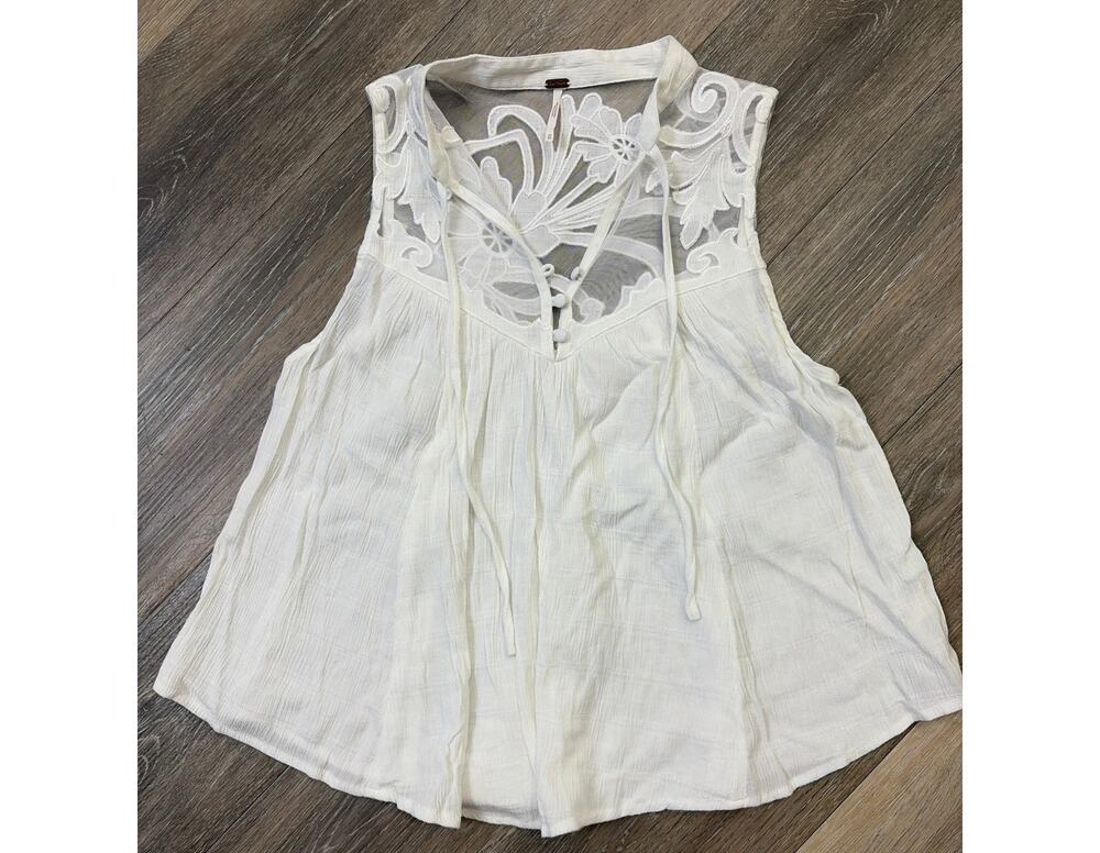 Free People Lace Western Romance Tank Top Boho Sheer Cottagecore Festival XS
